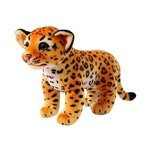 Realistic leopard cub plush toy with spotted pattern and soft fur for children
