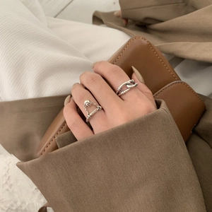 Korean Style Smile Face Happy Letter Engraved Open Ring S925 Silver Plated Alloy Cross Chain Wrap Adjustable Ring For Women Jewelry