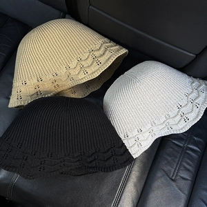 Detailed knit bucket hats featuring vintage hollow-out weave in khaki black and beige