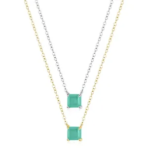 925 Sterling Silver Square Green Zirconia Pendant Necklace For Women Minimalist Geometric Jewelry Gift For Daily Wear
