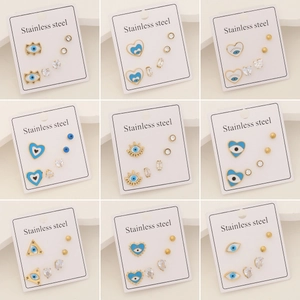 Evil Eye Stainless Steel Stud Earrings Zircon Heart Geometry Trendy Jewelry For Women