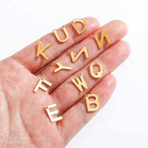 Golden stainless steel alphabet charms with single hole for DIY necklaces and bracelets