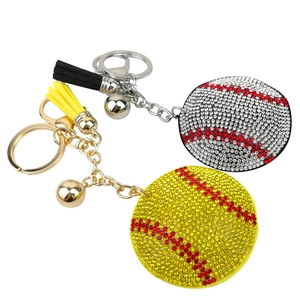 Creative rhinestone baseball and softball keychains with tassels and metal bells