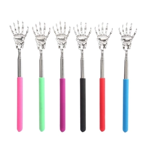 Set of six colorful telescopic back scratchers with stainless steel skeleton hand design