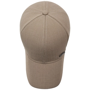 Classic khaki linen texture baseball cap for middle-aged men featuring side metal logo detail