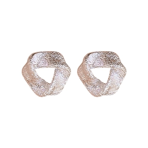 Geometric hollow triangle earrings in rose gold finish with unique hammered metal texture