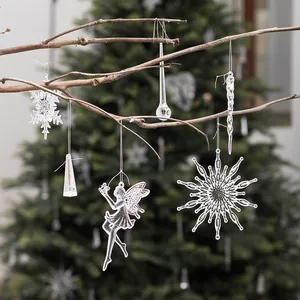 Set di Ornamenti Natalizi in Acrilico Trasparente Ghiaccioli Fiocchi di Neve Ali di Angelo Fata per Albero di Natale
