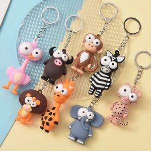Cartoon animal keychain set featuring big eye giraffe lion and zebra key rings