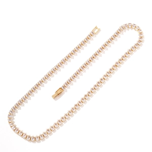 Elegant gold-plated tennis necklace with pear-cut cubic zirconia and safety clasp