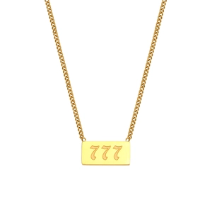 Collar de acero inoxidable chapado en oro con colgante rectangular número de ángel 777