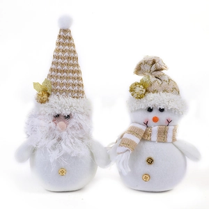 Plush Christmas gnome and snowman doll set in white and gold festive holiday decorations