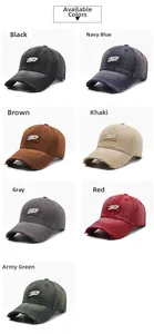 Detailed grid view of washed denim baseball caps with nero embroidery in seven vintage colors
