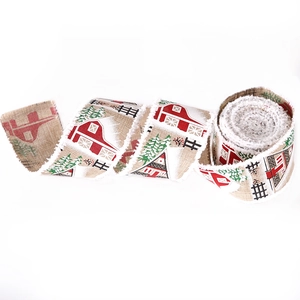 5m Christmas velvet ribbon with rustic red barn and cedar patterns for tree decoration