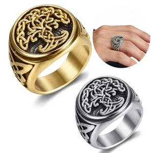Tree Of Life Stainless Steel Ring Vintage Celtic Knot Viking Nordic Jewelry Men Wide Band