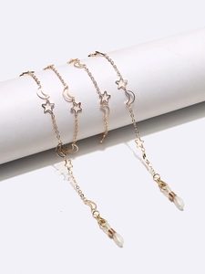 Chaîne De Lunettes En Métal Avec Pendentifs Étoile Et Lune Cordon De Lunettes Antidérapant Pour Femmes Mode