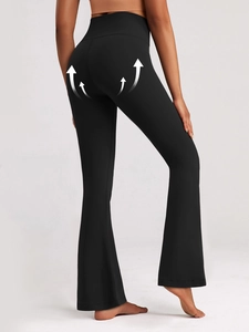 High waisted black flare yoga pants with tummy control and butt lifting contouring
