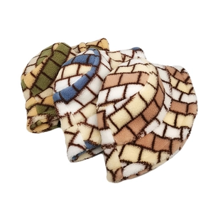 Three checkered sherpa bucket hats for women in green, blue, and brown winter fleece