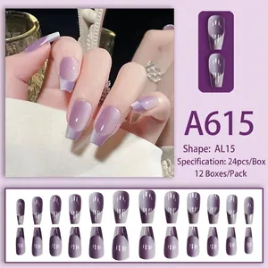 Purple gradient French press-on nails AL15 set with long trapezoid shape 24pcs