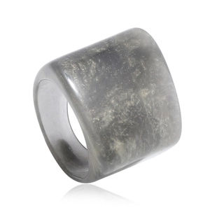 Detail of dark grey translucent resin ring with sparkling silver glitter inclusions