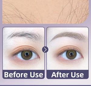 Detailed comparison of eyebrows showing before and after using the grooming tool