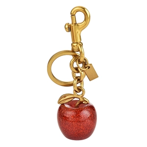 Sparkling red apple keychain with gold metal clasp for bags and car keys accessories