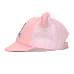 Cute pink baby baseball cap with embroidered ears and breathable mesh back sun hat