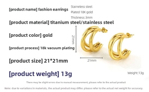 Detailed specs of triple-layered 18K gold plated stainless steel irregular hoop earrings