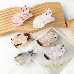 Cute acetate cat hair claw clips in six varied colors for women's hair styling