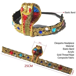 Golden Egyptian Cleopatra snake headpiece with colorful acrylic gems for cosplay costumes