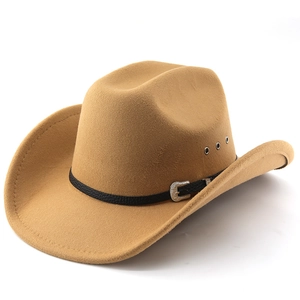 Classic khaki western cowboy hat with wide brim and decorative silver buckle band