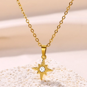 Luxury Stainless Steel Pendant Necklace 18K Gold Plated Zircon Star Moon Lotus Clover Fashion Jewelry For Women