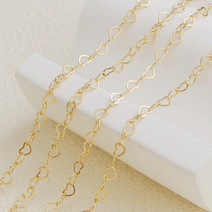 14K gold plated hollow heart link chain for DIY necklaces and handmade jewelry making