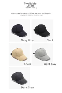 Quick-dry mesh baseball caps in navy, black, khaki, and grey with adjustable straps