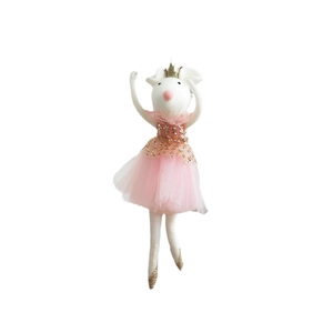 Décoration de Noël souris en jupe tulle rose avec couronne dorée pour sapin festif