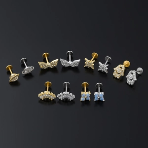 316L stainless steel geometric stud earrings set with zircon and opal in gold and silver finish