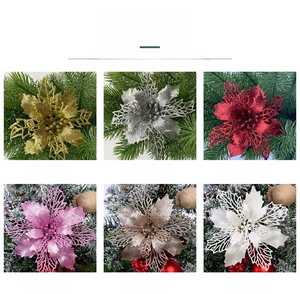 Fleurs de poinsettia pailletées en six couleurs festives pour décoration de sapin de Noël