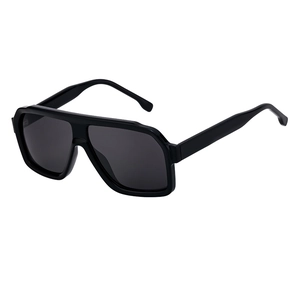 Classic square black flat top sunglasses for men with thick frame and dark grey lenses