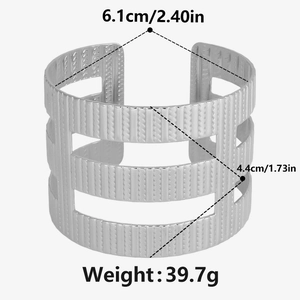 Detailed dimensions of the hollow silver stainless steel bangle with weight info