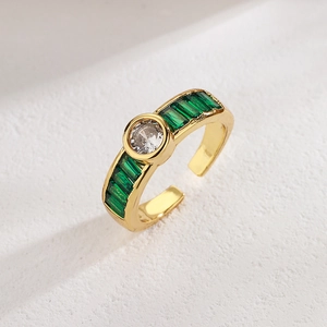 Adjustable Open Ring For Women Copper 18K Gold Plated Vintage Cubic Zirconia Heart Crown Celestial Fashion Jewelry