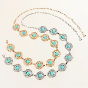 Vintage metal waist chains with turquoise stones in gold and silver finishes