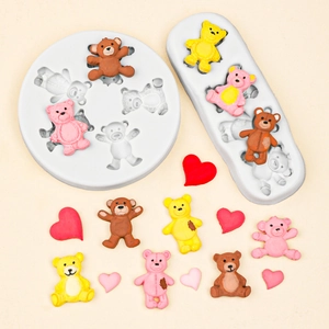 Kit de moules en silicone ours et cœurs pour chocolat fondant et résine DIY