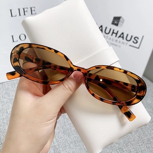 Lunettes de soleil ovales rétro en écaille avec verres marrons et étui en cuir
