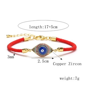 Detailed view of red Milan rope bracelet with micro-pave evil eye and dimensions
