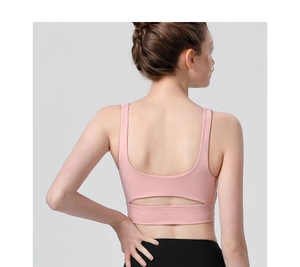 Soutien-gorge de sport rose à haut maintien avec dos ouvert en U et ourlet ajouré élégant