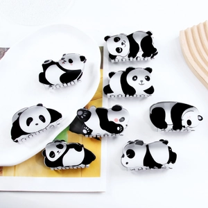 Cute Panda Hair Claw Clip Cartoon Animal Shape Shark Clip Black White PVC Accessories For Women Girls Sweet