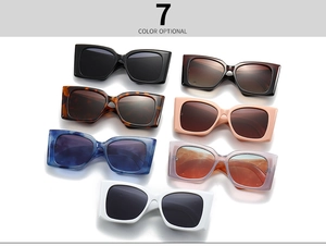 Showcase of seven color options for square oversized retro sunglasses on white background