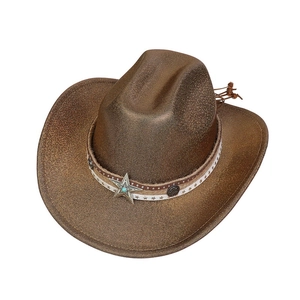 Chapeau de cowboy western classique bronze avec ruban étoilé et perle turquoise