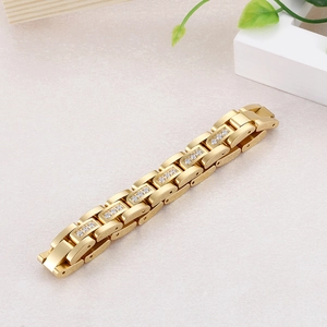 Gold plated stainless steel curb chain bracelet with sparkling zircon stones for men and women