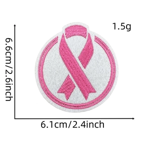 Detailed view of pink ribbon breast cancer awareness patch showing 6.6cm dimensions