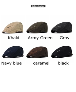 Detailed color selection showing 6 breathable cotton beret caps in various classic tones